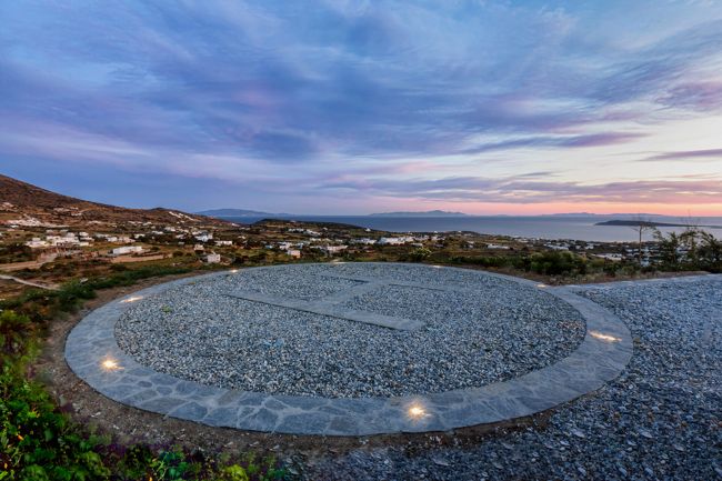 The estate's helipad at dusk