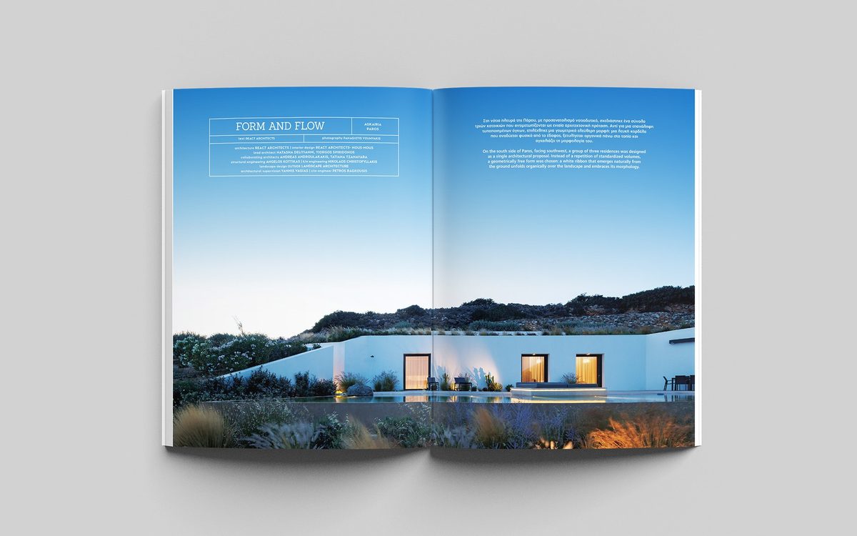 Skylines Estate featured in the EK Magazine Best Villas in Paros & Antiparos, "Form and Flow" article spread