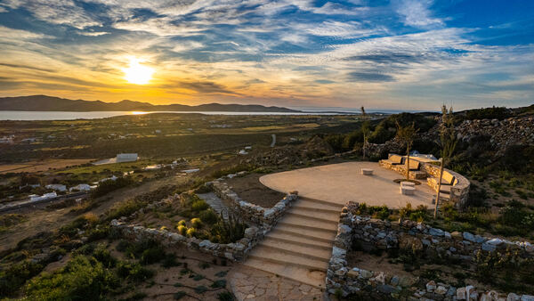 Aerial view of the Belvedere and stone steps at dusk
