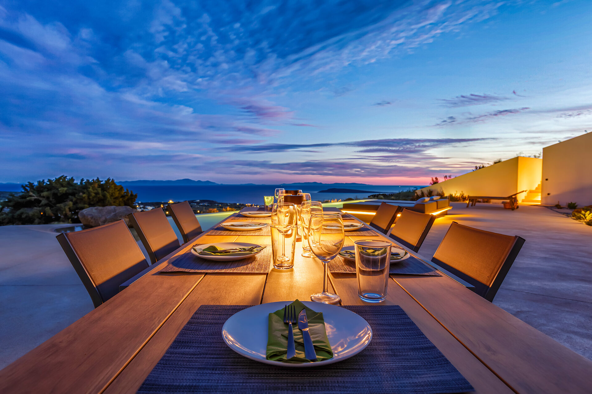 Outdoor dining table set for the evening