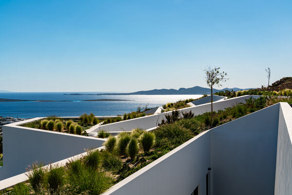 Aerial view of the villa's stepped wings