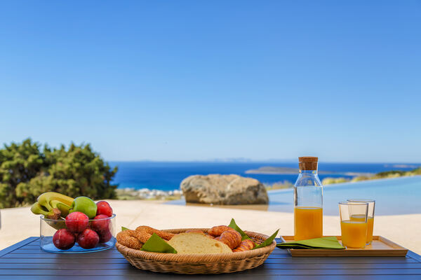 Poolside breakfast — fresh fruit and juice