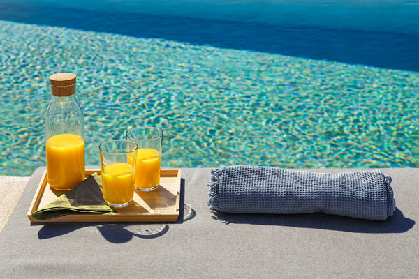 Breakfast service on the pool terrace