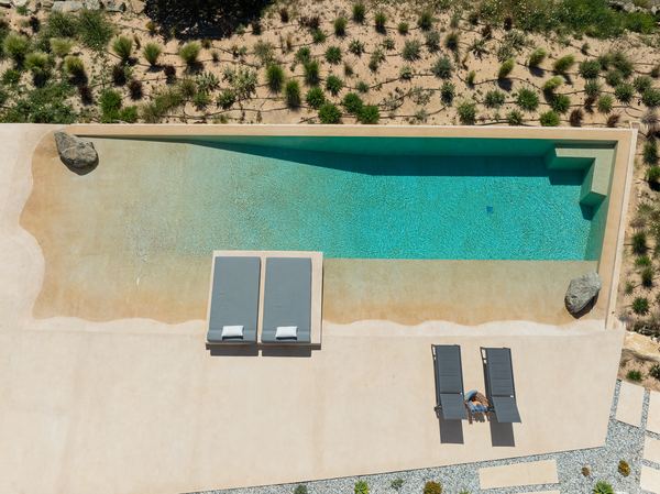 Aerial view of the infinity pool's beach-effect entry