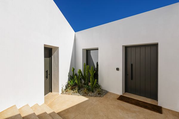 Courtyard entrance with cactus garden