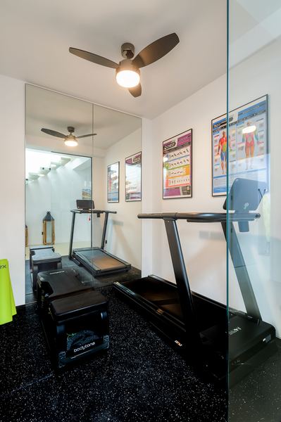 Mini gym with treadmill and exercise equipment