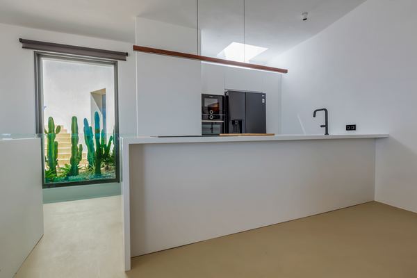 Open-plan kitchen with garden view