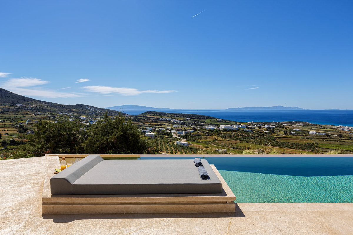 Skylines 3 pool terrace overlooking Aliki, Paros